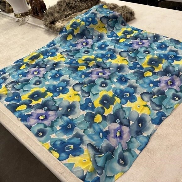 Peter Nygard Large Floral Silk Scarf in White, green & yelliow